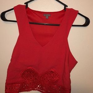 Pale Red, V-Neck Crop Top